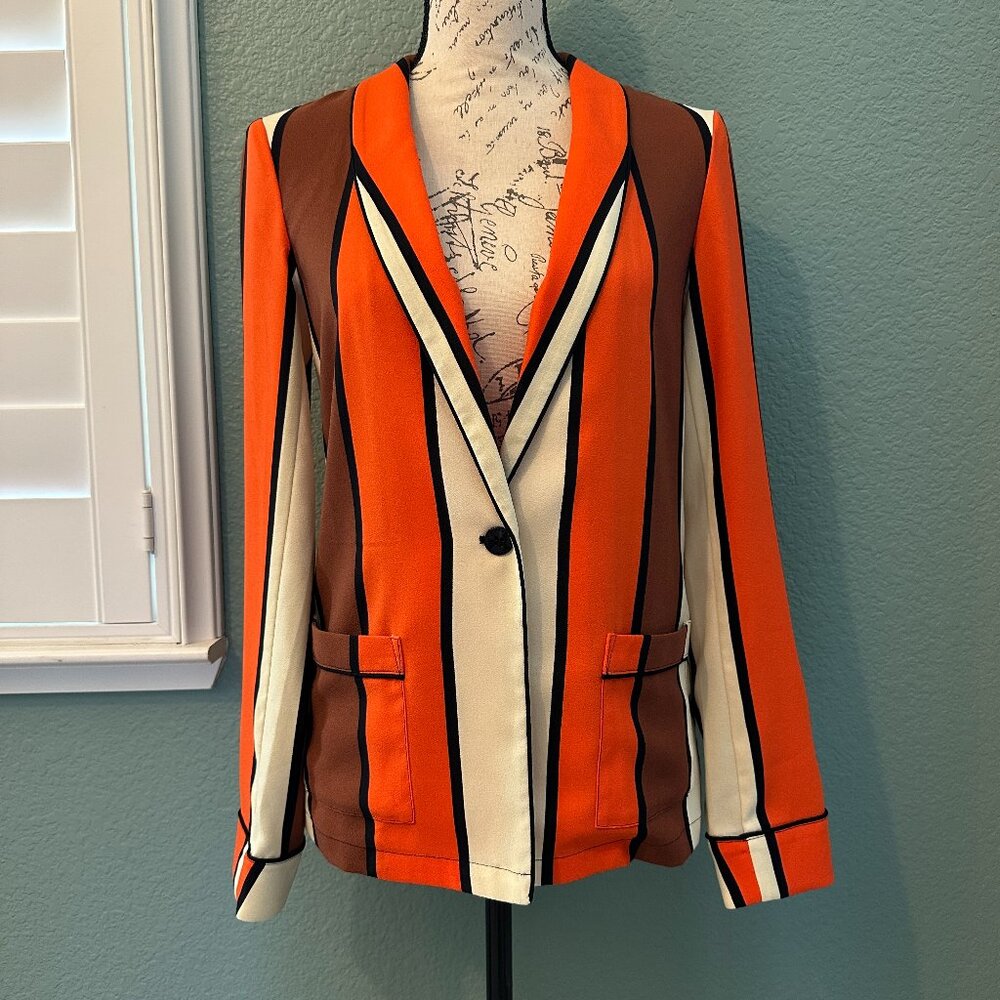 NWOT Scotch & Soda Maison Size S Orange & Brown Striped Lightweight Blazer